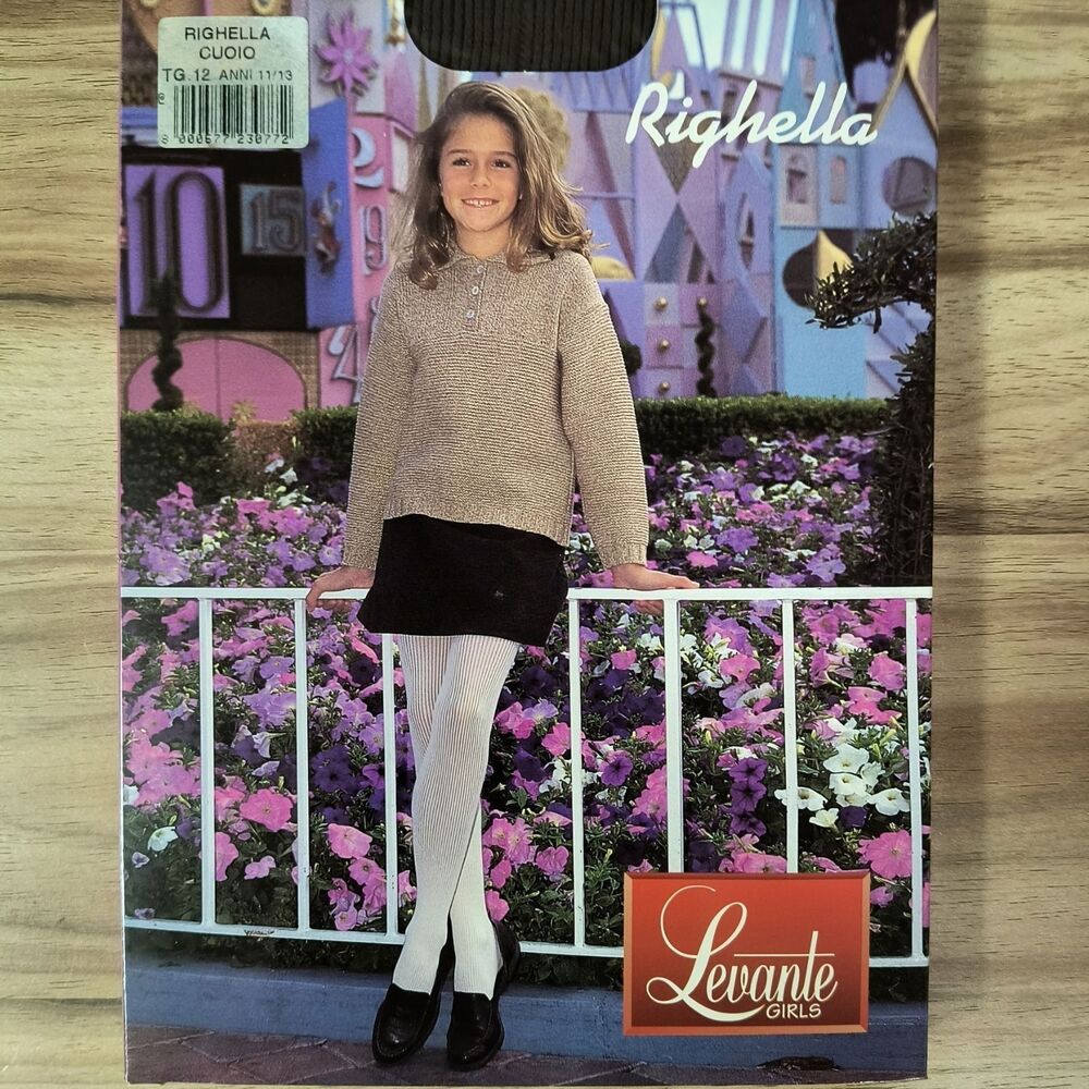 Levante Righella Girls Tights Size 12 Ages 11-13 Brown Ribbed Matte Italy